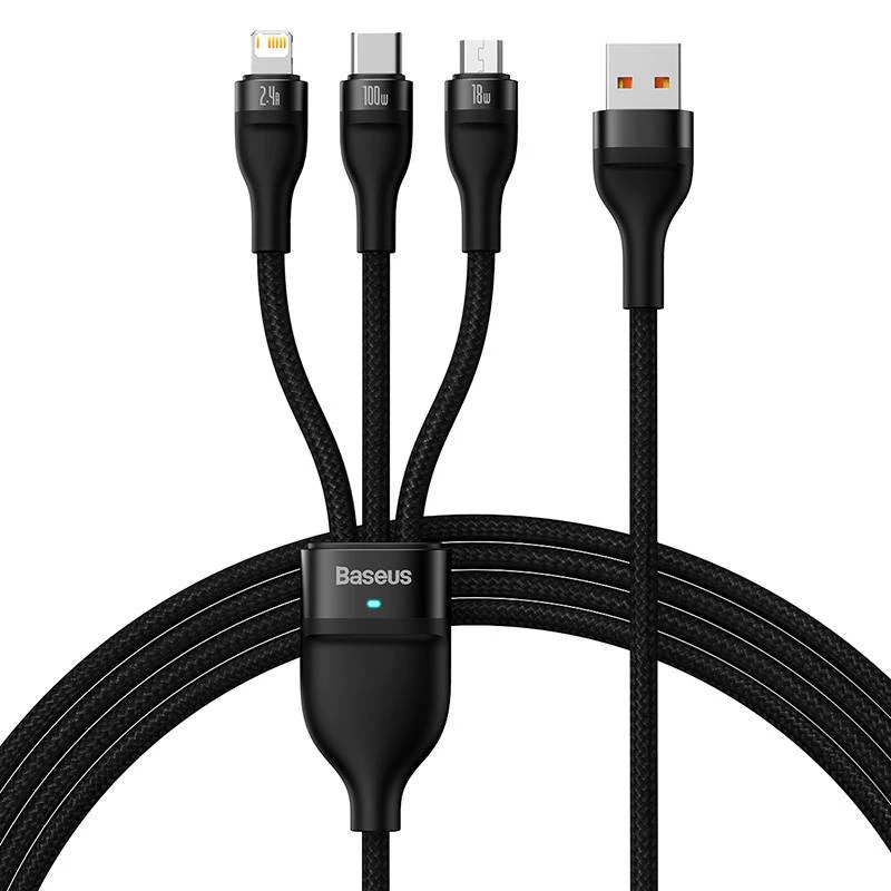 USB kabelis Baseus SUP0003351 1,2m USB A USB C/Micro USB-A/Lightning juodas
