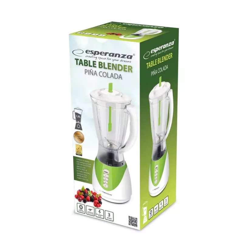 Stalo blenderis ESPERANZA EKM023G Piña Colada Green, 350 W, 1,5 l stiklinė, 3 programos, nerūdijančio plieno peiliai