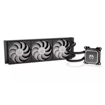 Vandens aušintuvas ENDORFY Navis F360 ARGB Black — 360 mm radiatorius, 3x 120×25 mm ventiliatoriai, 250–1800 RPM, siurblys 1600–2600 RPM, LGA 1700/AM5/AM4