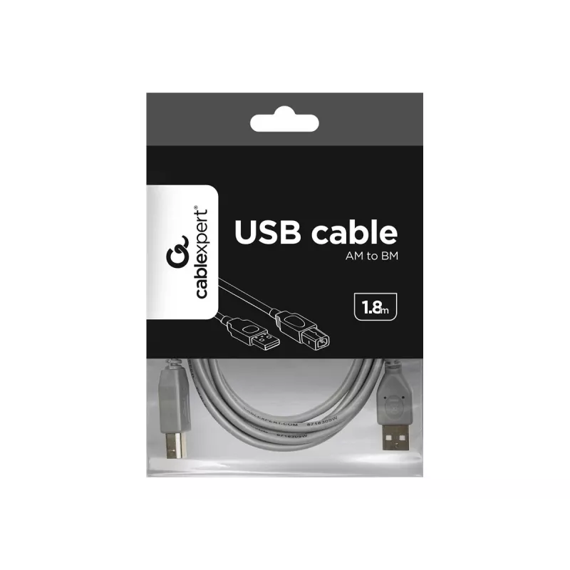 USB 2.0 A tipo kištukas – B tipo kištukas 1,8 m laidas, pilka spalva