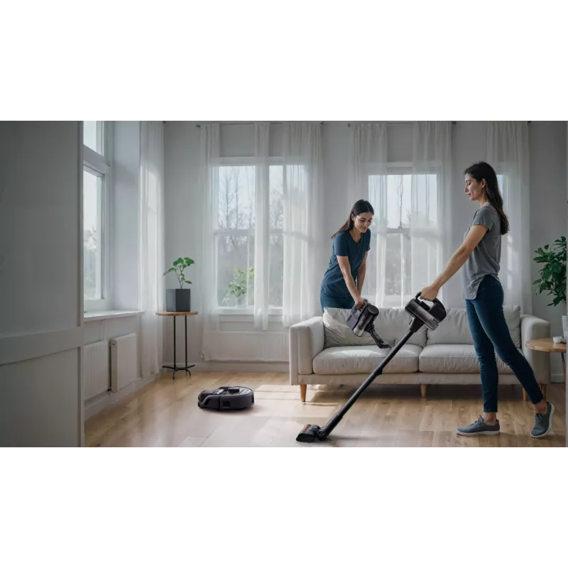 Robotas dulkių siurblys Eufy E20 Black – apvalus, su dulkėms surinkimo baze, 150 min veikimo laikas, 35 cm skersmuo
