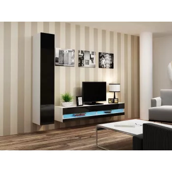 TV stovas Cama Meble VIGO NEW 30/180/40, baltas viršus, juodas blizgus rėmas, 1800×400×300 mm
