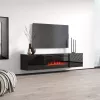 Spintelė TV su elektriniu židiniu cama meble LUXE 301126, 182,6×34,5×37,5 cm, juodos glotnios spalvos