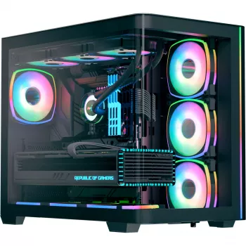 Bokštinis kompiuterio korpusas AEROCOOL P500C EVO-G-BK-v1 su 2 grūdinto stiklo plokštėmis, juodas