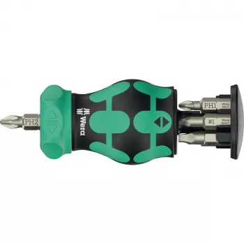 Bitų laikiklis Wera KK Stubby Magazin RA 4 magnetinis, modelis 05008893001, kompaktiškas stubby žurnalas antgaliams