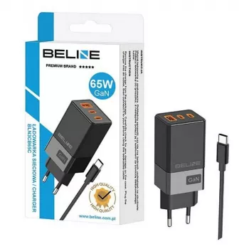Beline sieninis 65W įkroviklis su 2x USB-C ir 1x USB-A, PD 3.0, juodas