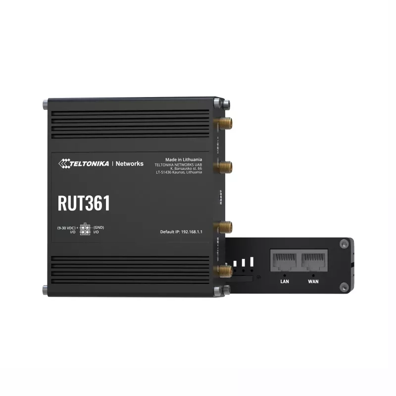 Teltonika RUT361 pramoninis 4G LTE maršrutizatorius, Cat 6 LTE, WiFi 4, 2x RJ45 100 Mb/s, IP30