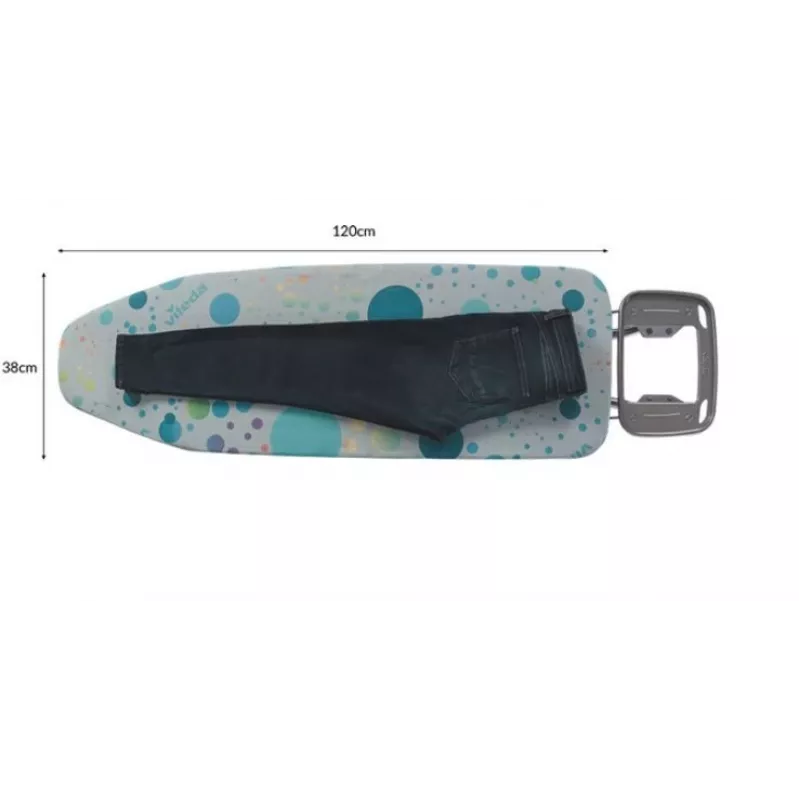 Pilno dydžio lyginimo lenta Vileda 4023103218932 – nerūdijančio plieno kojos, 1200×380 mm, aukštis 75–96 cm, sulankstoma, su lygintuvo laikikliu