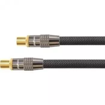 SAT antenos kabelis, IEC/Koax kištukas ir lizdas su auksu, ekranavimo lygis 120 dB, 75 omų, juodas nailoninis pynimas, 30 m, PYTHON® serija (GC-M2020)