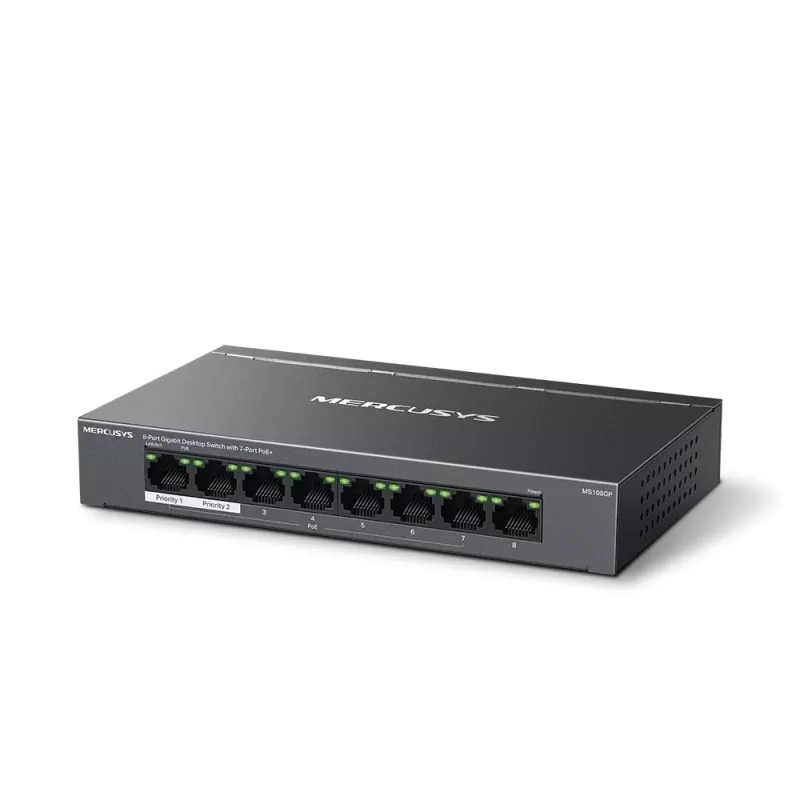 Mercusys MS108GP 8 prievadų Gigabit stalinis valdomas komutatorius su 7 PoE prievadais