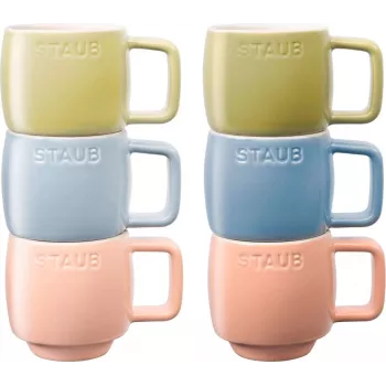 Keraminiai puodeliai Staub 6 vnt., 100 ml, įvairiaspalviai – espresso/arbatos puodelių rinkinys