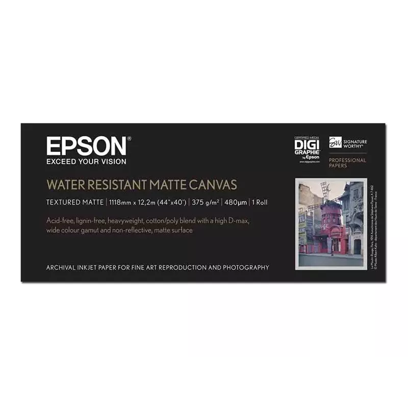 Epson WaterResistant Matte Canvas rulonas, 44 coliai x 12,2 m, 375 g/m²
