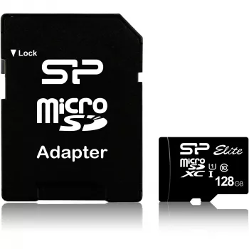 MicroSDXC atminties kortelė Silicon Power 128 GB UHS‑I (Class 10, U1), 85 MB/s, juoda, su SD adapteriu