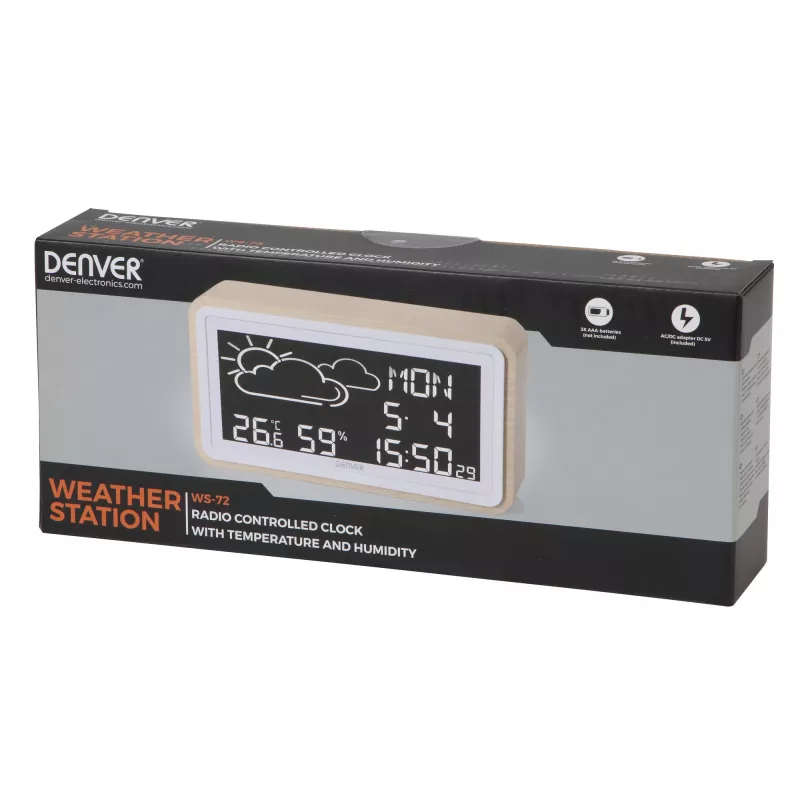 Skaitmeninė orų stotelė Denver WS-72 Wood LCD DC/Baterija