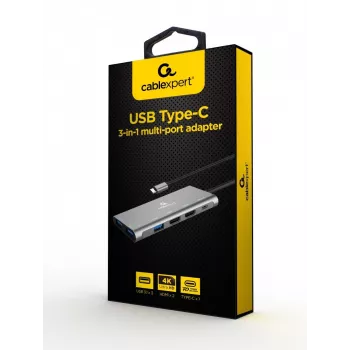 Gembird A-CM-COMBO3-03 USB Type-C 3-in-1 kelių prievadų adapteris (Hub + HDMI + PD)