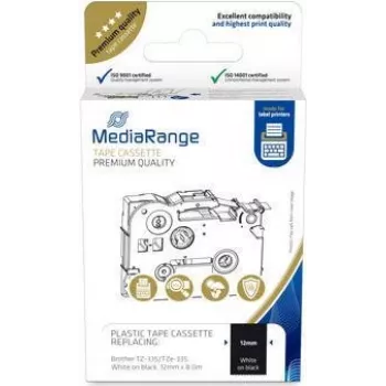 MediaRange kasetė su plastikine juostele Brother TZ-335 12mm 8m balta ant juodo