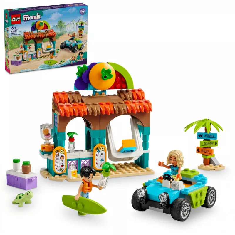 LEGO Friends paplūdimio kokteilių stendas – vaikiškas vaidmenų žaidimų rinkinys su 2 mini lėlytėmis, vėžlio figūrėle ir aksesuarais, nuo 6 metų