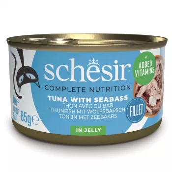 Šlapias ėdalas katėms Agras Pet Foods Schesir Tuna su jūrų ešeriu 85 g pakelis, 13% baltymų, 2,5% riebalų, 82% drėgmės