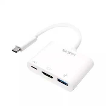 LogiLink 0.14m 2xUSB-C HDMI USB A Baltas adapteris