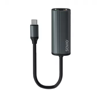SAVIO Adapter USB-C 3.1 Gen.1 (M) į RJ-45 Gigabit Ethernet (F), 1000 Mbps, AK-56, pilka