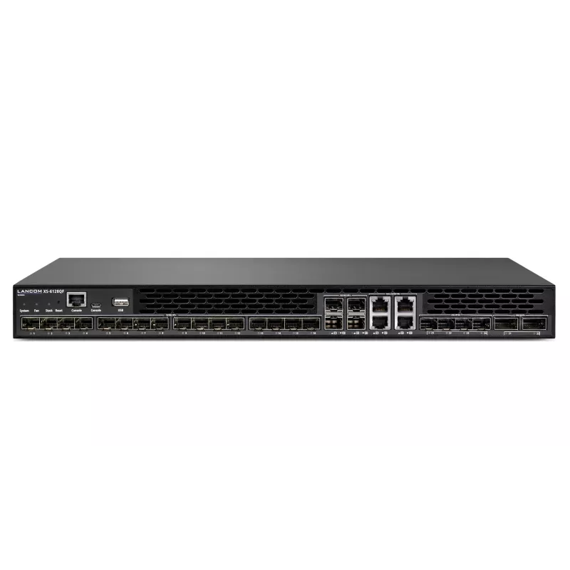 LANCOM XS-6128QF – valdomas L3 jungiklis, 16x 10 Gigabit SFP+ + 4x kombinuoti 10G SFP+/RJ-45 + 4x kombinuoti 25G SFP28 (aukštupis) + 2x kombinuoti 40G QSFP+ (aukštupis)