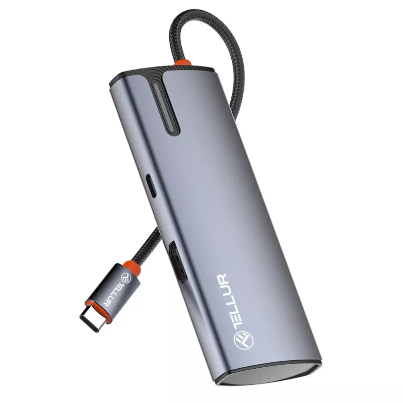 USB-C šakotuvas Tellur TLL321061 su PD 3.0 100W, HDMI išvestimi ir 3× USB 3.0 prievadais