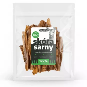 Šunų skanėstai UNISZKI Elnio oda 100 g – vieno ingrediento elnio kramtukai dantų priežiūrai ir dresūrai
