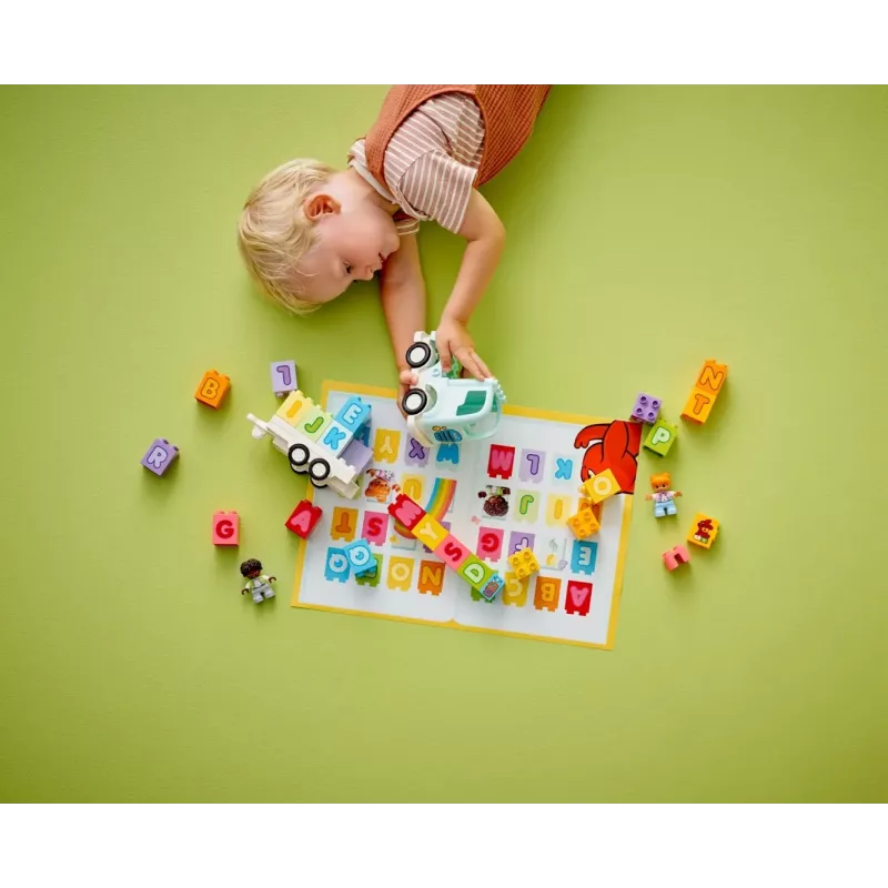 Konstruktorius LEGO DUPLO 10421 ABC sunkvežimis, 36 dalių, 2 minifigūrėlės, nuo 2 m., matmenys 110×140×70 mm