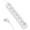 Maitinimo blokas MACLEAN MCE395 W – 5 kištukinių lizdų, 3× USB A, 110–240 V AC, 2,1 A USB, max 2500 W, baltas, 1,5 m laidas