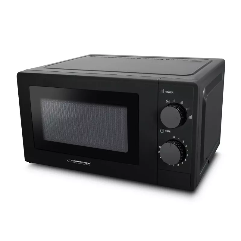 Esperanza ESTOFADO EKO011K mikrobangų krosnelė solo, laisvai statoma, 20 l, 700 W, 5 galios lygiai, 24,5 cm sukamasis padėklas, juoda