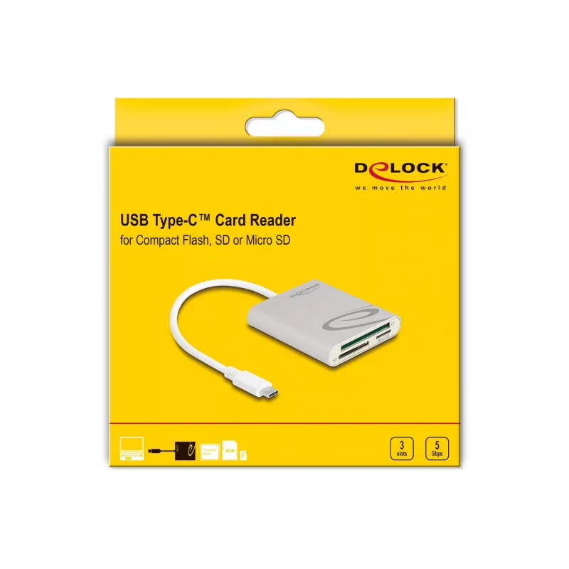Card Reader DeLOCK 91005 USB 3.2 Gen 1 Type-C pilka CF MMC MicroSD