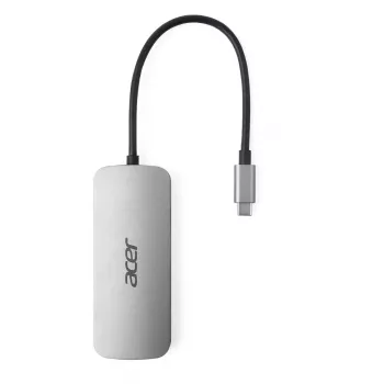 7-in-1 USB-C adapteris Acer — USB 3.2 Gen 1 Type-C, 3x USB-A, HDMI, SD/MicroSD, 100W PD, sidabrinis