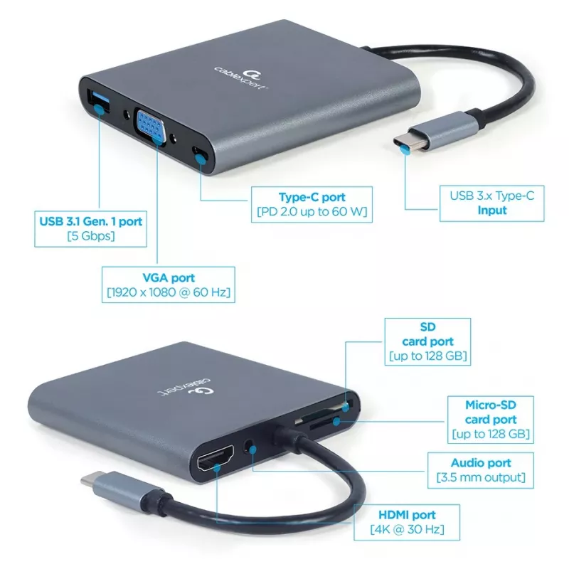 Gembird a-CM-COMBO6-01 USB 3.2 Gen 1 dokų stotelė / prievadų replikatorius