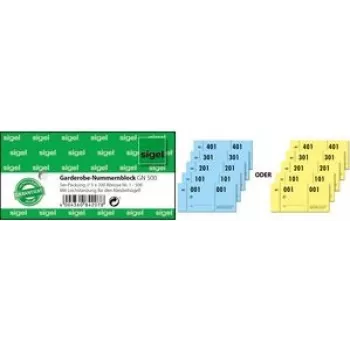 Sigel GN500 numeracinis blokas 1–500, B dydis 105 x 50 mm su skyle pakabinimui