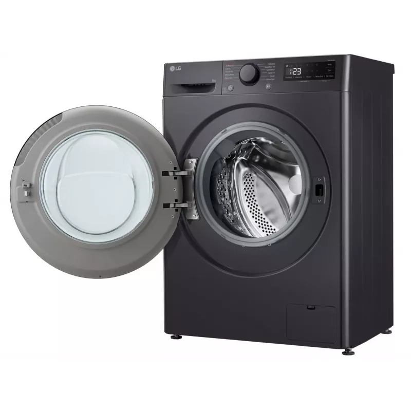 Skalbimo mašina LG F2WR508S2M – priekinė pakrova, 8 kg, 1200 aps./min., A energijos klasė, 60×48 cm, LED, vidurio juoda
