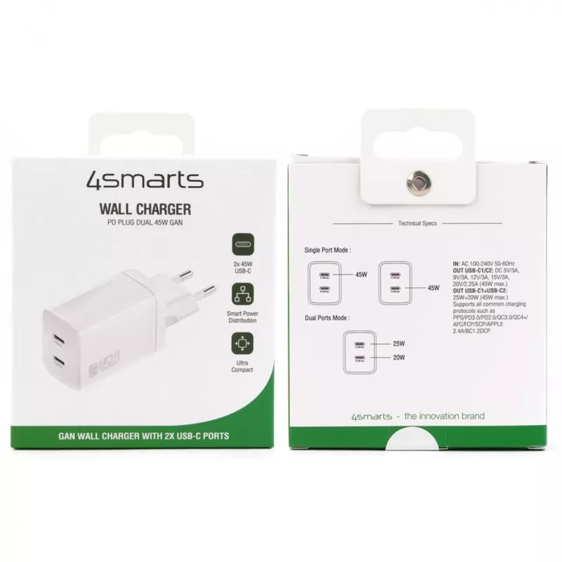 Kroviklis patalpoms 4smarts 540400 PDPlug Dual 45W GaN