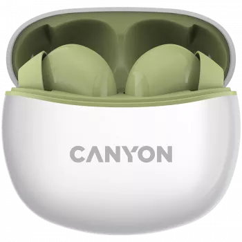 CANYON TWS-5 belaidės ausinės, žalios, Bluetooth 5.3, lietimui jautrūs valdikliai, USB-C įkrovimas