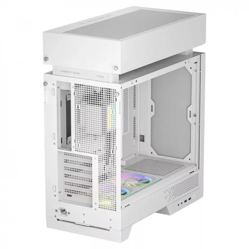 Korpusas staliniam kompiuteriui DeepCool CL6600 WH — baltas, ATX/PS2/SFX/SFX-L maitinimo šaltiniams, 140 mm priekyje, 120/140 mm viršuje/gale, 2,5 colio ir 3,5 colio diskams
