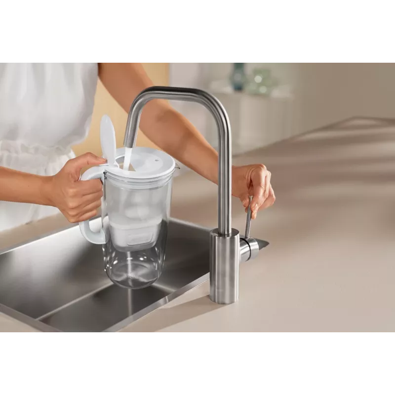 Vandens filtro ąsotis BRITA Glass+1 Maxtra Pro pilka, 2,4 L bendras / 1,5 L filtruoto vandens, Maxtra Pro PP filtras