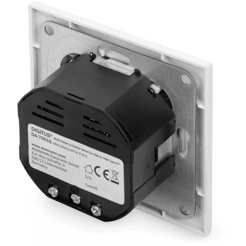 DIGITUS DA-70615 - Steckdosenauslass - 2P+E - Typ F, USB, USB Type C - mit Verschluss - 1 Steckdose, 2 USB-Anschlüsse - 2.8 A - weiß, RAL 9003