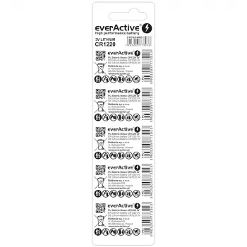 Butoninė ličio baterija everActive CR1220 — 3V, 40 mAh, 12,5×2 mm, vienkartinė, 5 vnt.