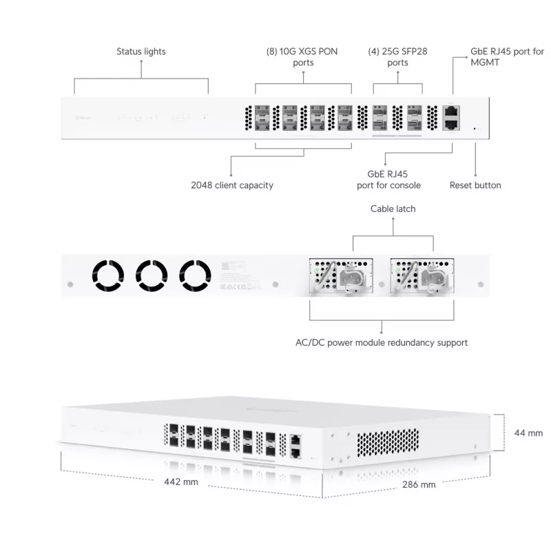 Valdomas jungiklis Ubiquiti UISP-FIBER-OLT-XGS, 10 Gbit/s, 1U