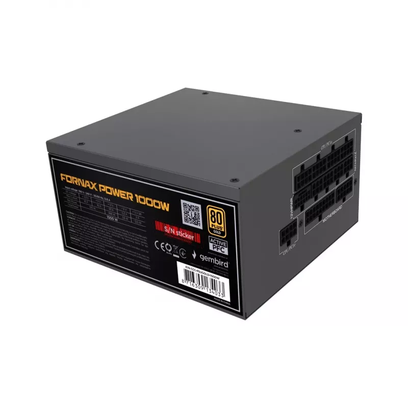 Gembird CCC-PSUGOLD-1000W Fornax Power maitinimo blokas 1000W aktyvus PFC 12cm ventiliatorius 80+Gold