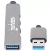 Manhattan USB-A 4 prievadų šakotuvas, 4x USB-A prievadai (1x 5 Gbps USB 3.2 Gen1, 3 x 480 Mbps USB 2.0), maitinamas per USB, aliuminis