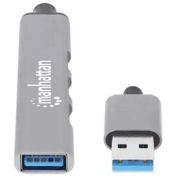 Manhattan USB-A 4 prievadų šakotuvas, 4x USB-A prievadai (1x 5 Gbps USB 3.2 Gen1, 3 x 480 Mbps USB 2.0), maitinamas per USB, aliuminis