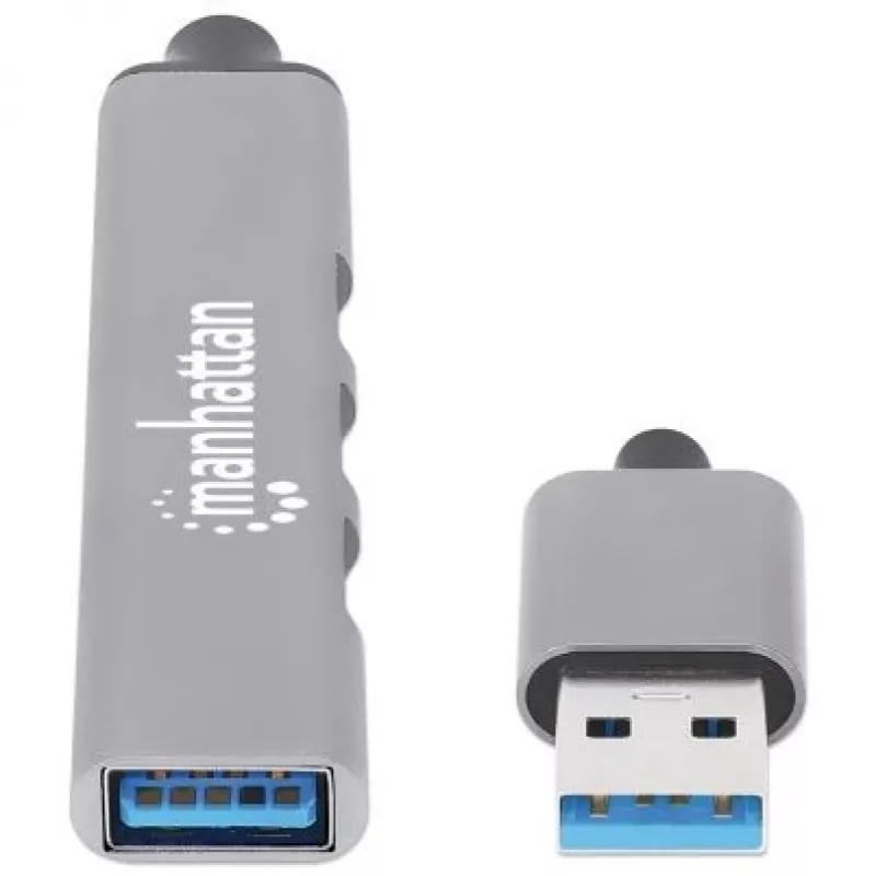 Manhattan USB-A 4 prievadų šakotuvas, 4x USB-A prievadai (1x 5 Gbps USB 3.2 Gen1, 3 x 480 Mbps USB 2.0), maitinamas per USB, aliuminis