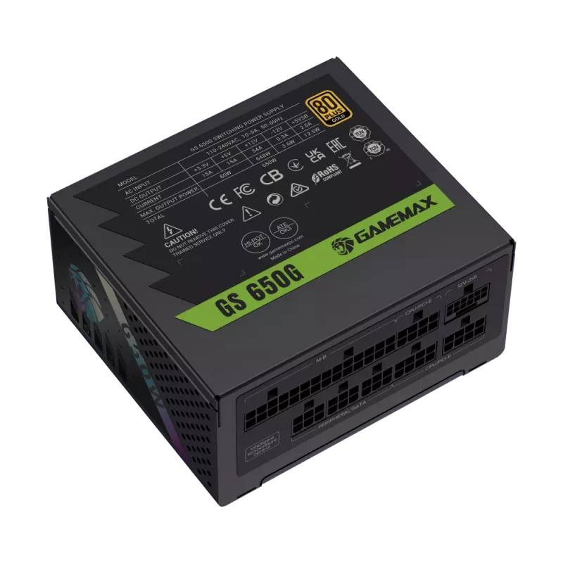Gamemax GS 650G 650 W maitinimo blokas, 80 PLUS Gold, pilnai modulinis