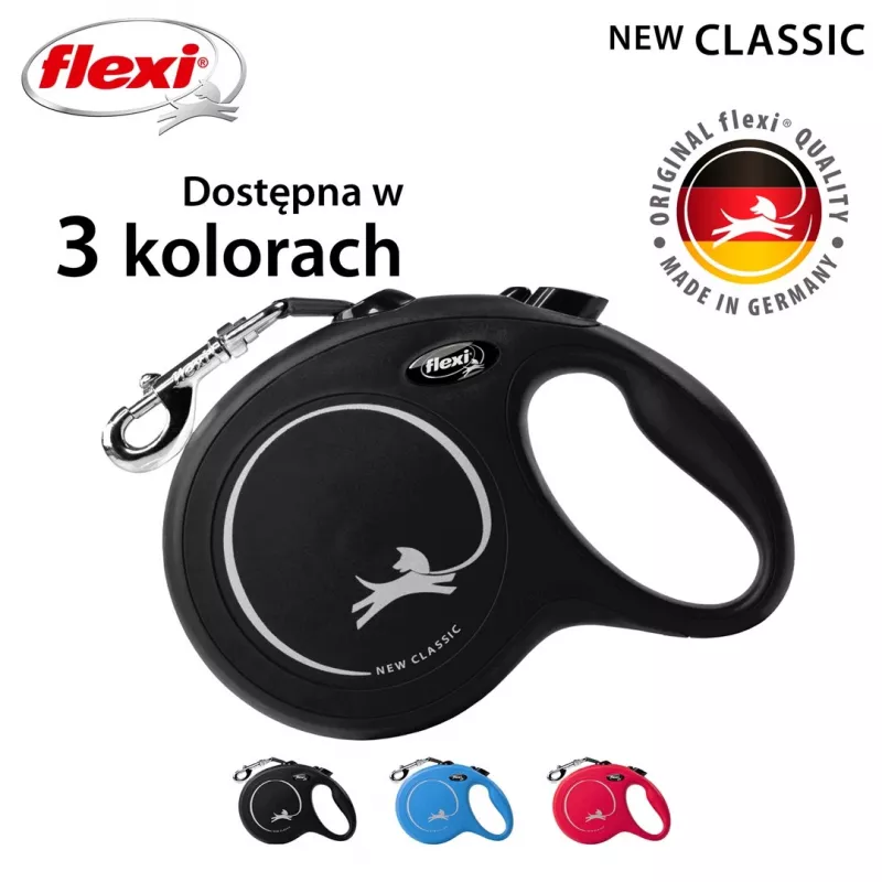 Flexi New Classic L šuns pavadėlis su automatiniu susivyniojimu, juosta, 5 m, iki 50 kg, juodas