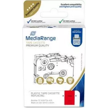 MediaRange plastikinė kasetė Brother TZ-431 12 mm 8 m juoda ant raudono fono
