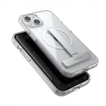 Apsauginis dėklas GUAN Apple iPhone 16 Plus — 10H grūdinto stiklo nugara su integruota kojelė, permatomas sidabrinis